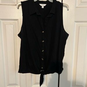 Black Sleeveless Button-Up Top